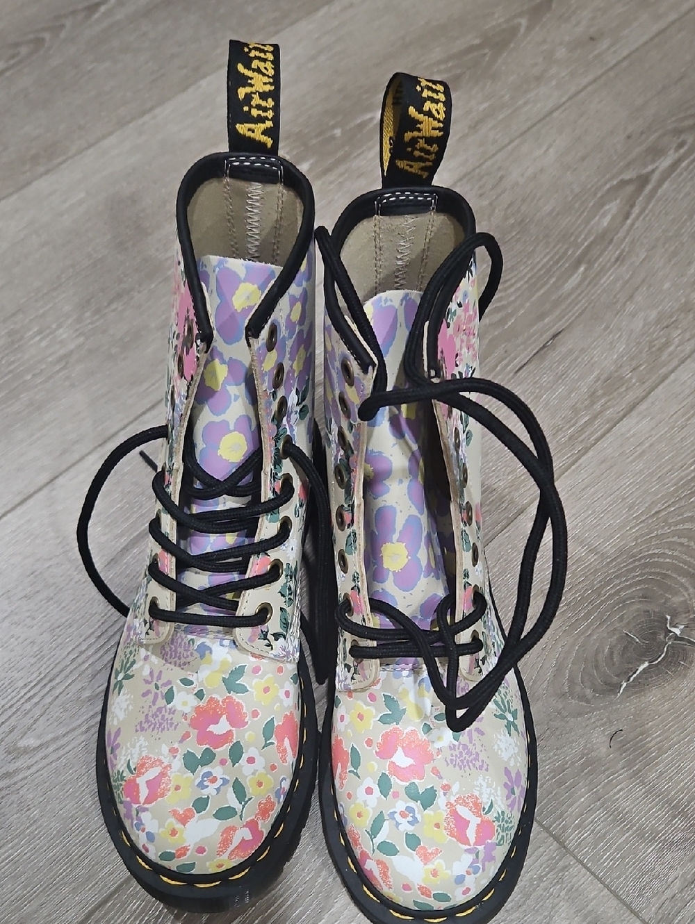 Dr. Martin Floral Combat Boots - Pastel Multi